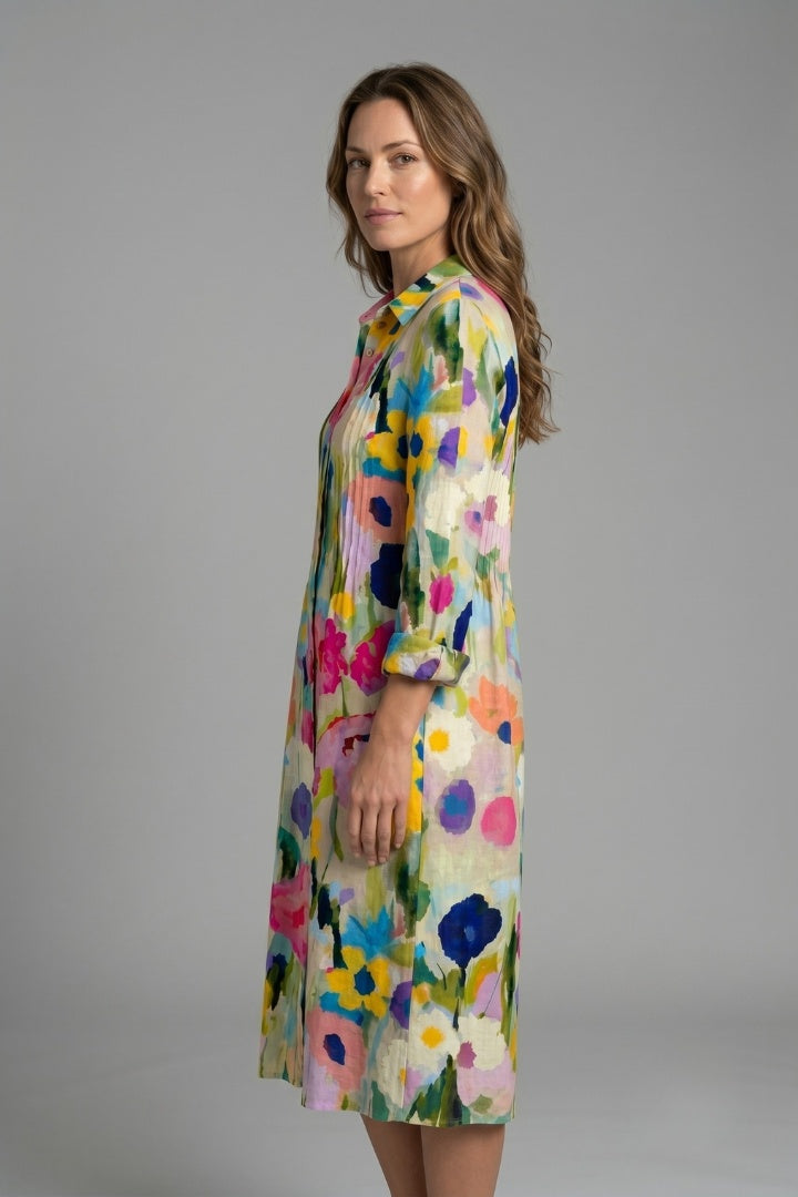 Fátima | Vestido Camisero Floral Mujer Manga Larga Botones
