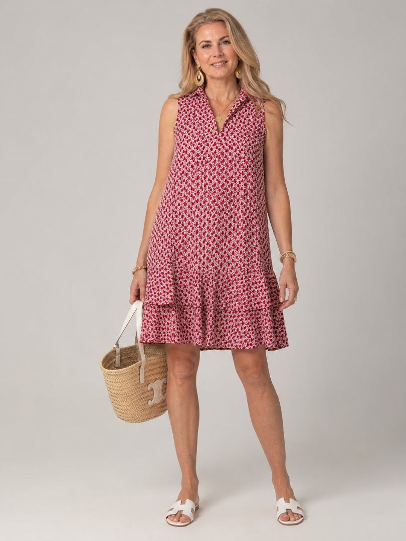 Gloria | Vestido Corto Camisero Estampado Sin Mangas Mujer Volante Bajo