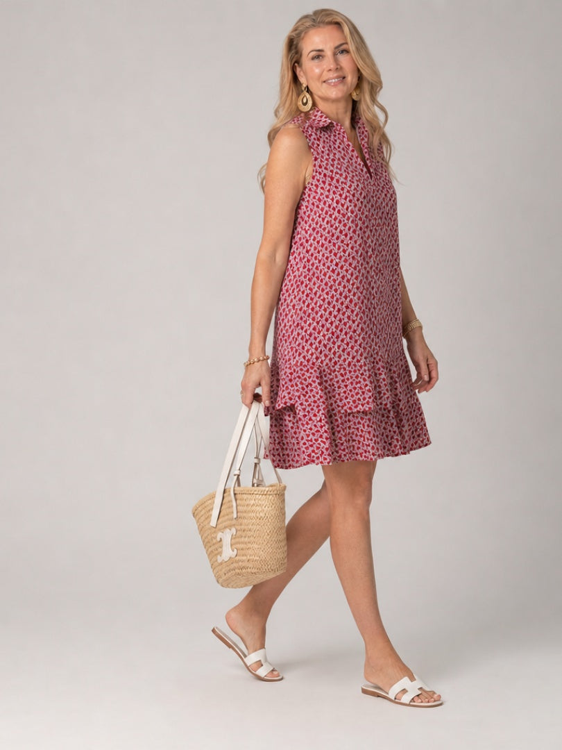 Gloria | Vestido Corto Camisero Estampado Sin Mangas Mujer Volante Bajo
