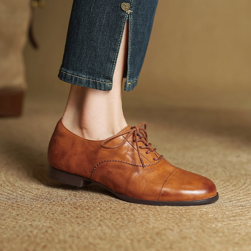 Gloria | Zapatos Oxford de Cuero Genuino Mujer Cordones Cap Toe
