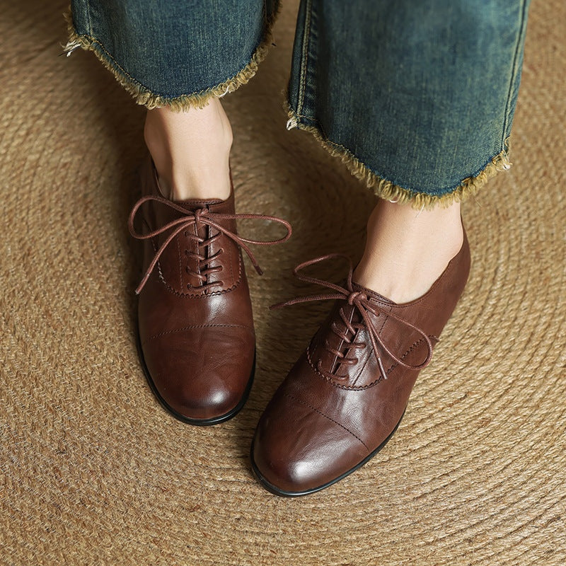 Gloria | Zapatos Oxford de Cuero Genuino Mujer Cordones Cap Toe