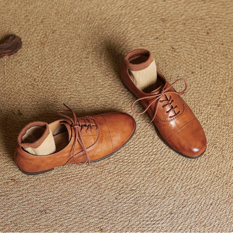 Gloria | Zapatos Oxford de Cuero Genuino Mujer Cordones Cap Toe