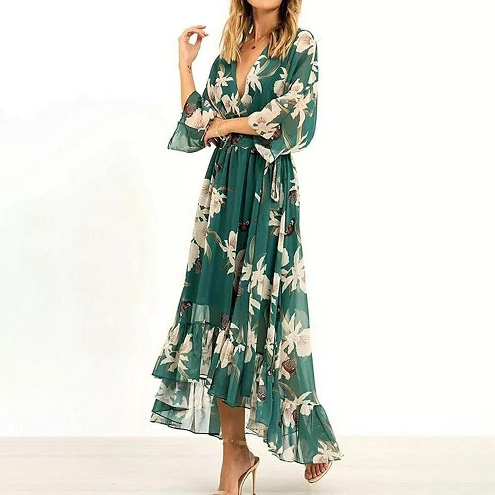 Guadalupe | Vestido Largo de Verano con Volantes Mujer Escote V
