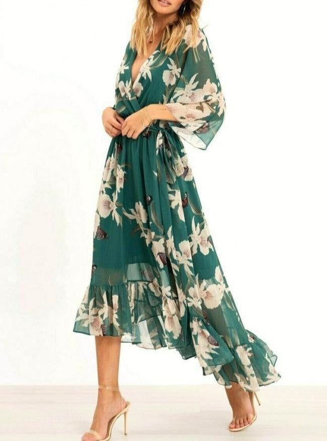 Guadalupe | Vestido Largo de Verano con Volantes Mujer Escote V