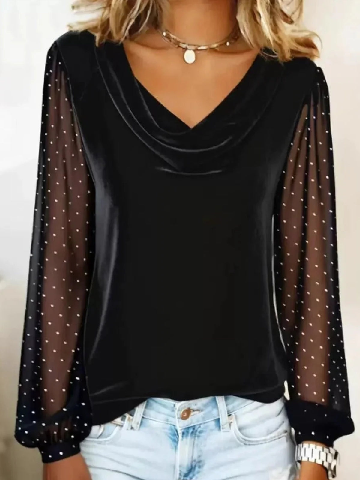 Helena | Blusa Elegante de Mangas Transparentes Mujer Escote V