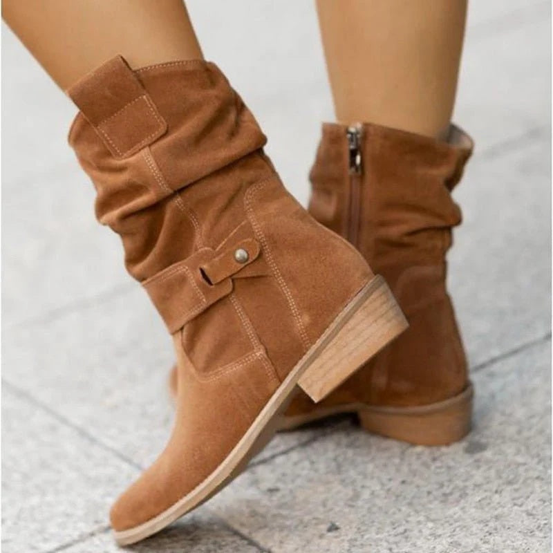 Inés | Botas Cowboy de Ante Mujer Caña Media Slouchy