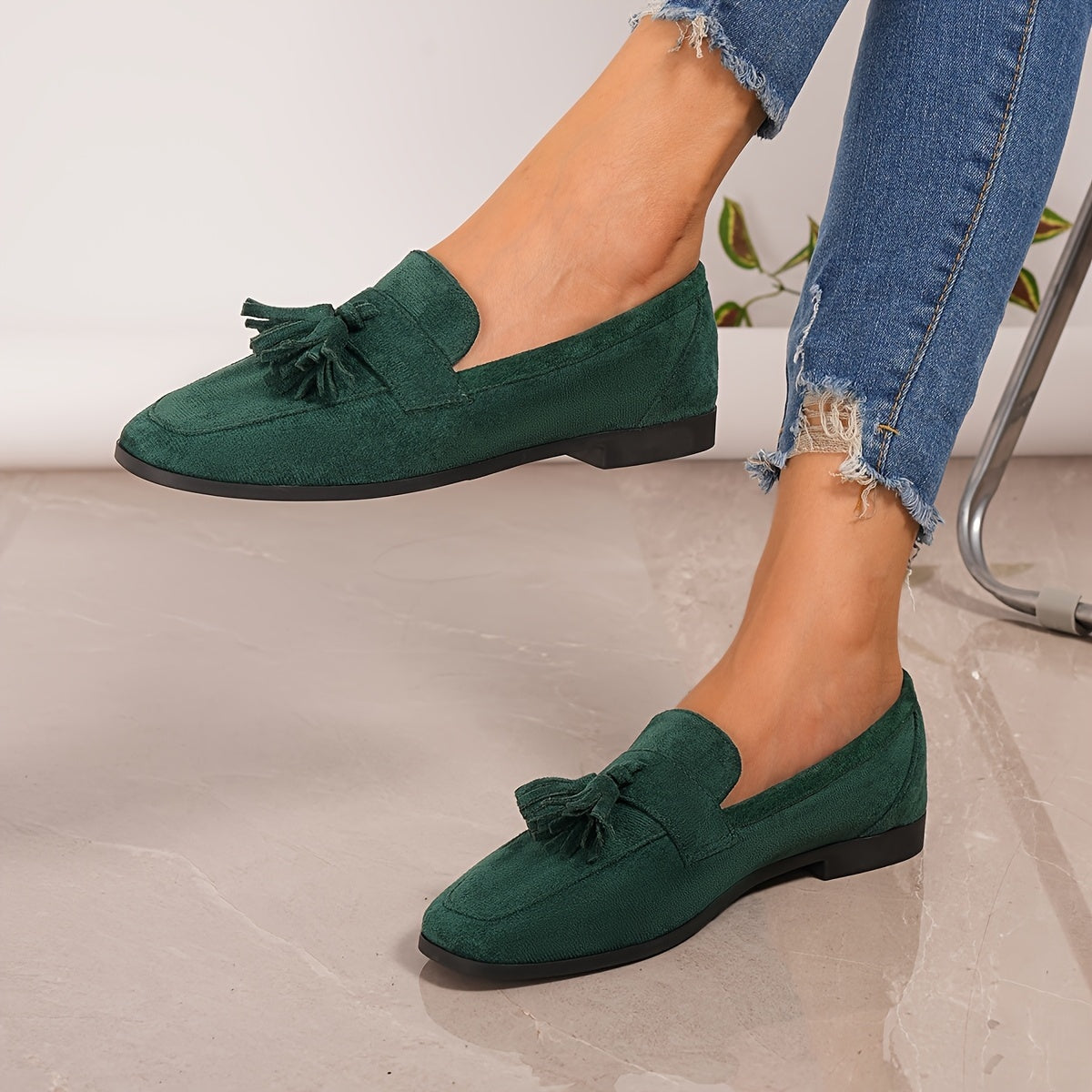 Inés | Mocasines de Ante con Borlas Mujer Planos