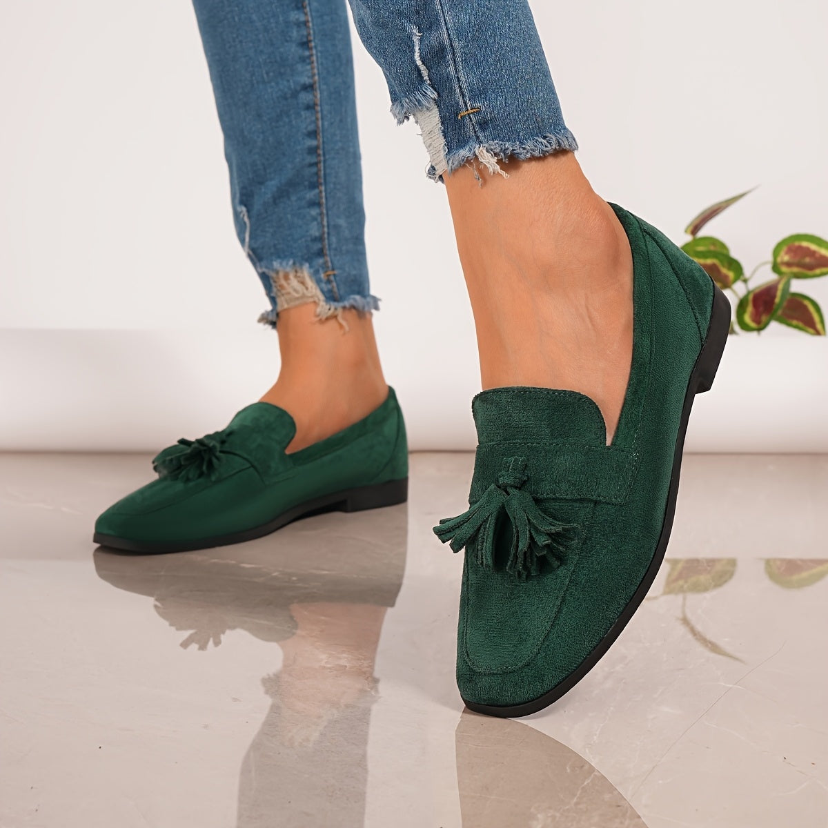 Inés | Mocasines de Ante con Borlas Mujer Planos