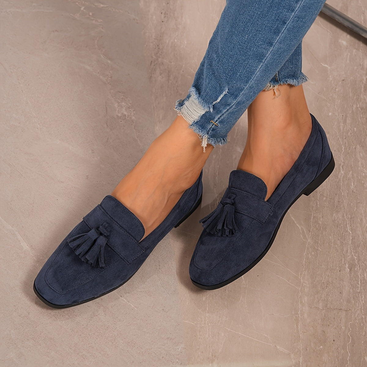 Inés | Mocasines de Ante con Borlas Mujer Planos