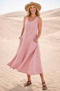 Inmaculada | Vestido Midi Casual de Lino con Bolsillos Mujer Sin Mangas