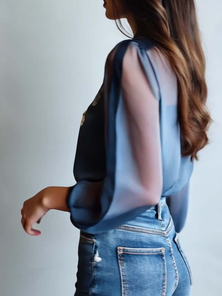Irene | Blusa Floral Elegante de Manga Larga Mujer Transparente