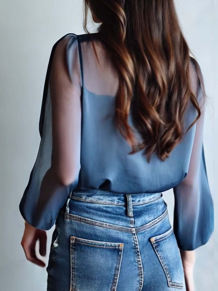 Irene | Blusa Floral Elegante de Manga Larga Mujer Transparente