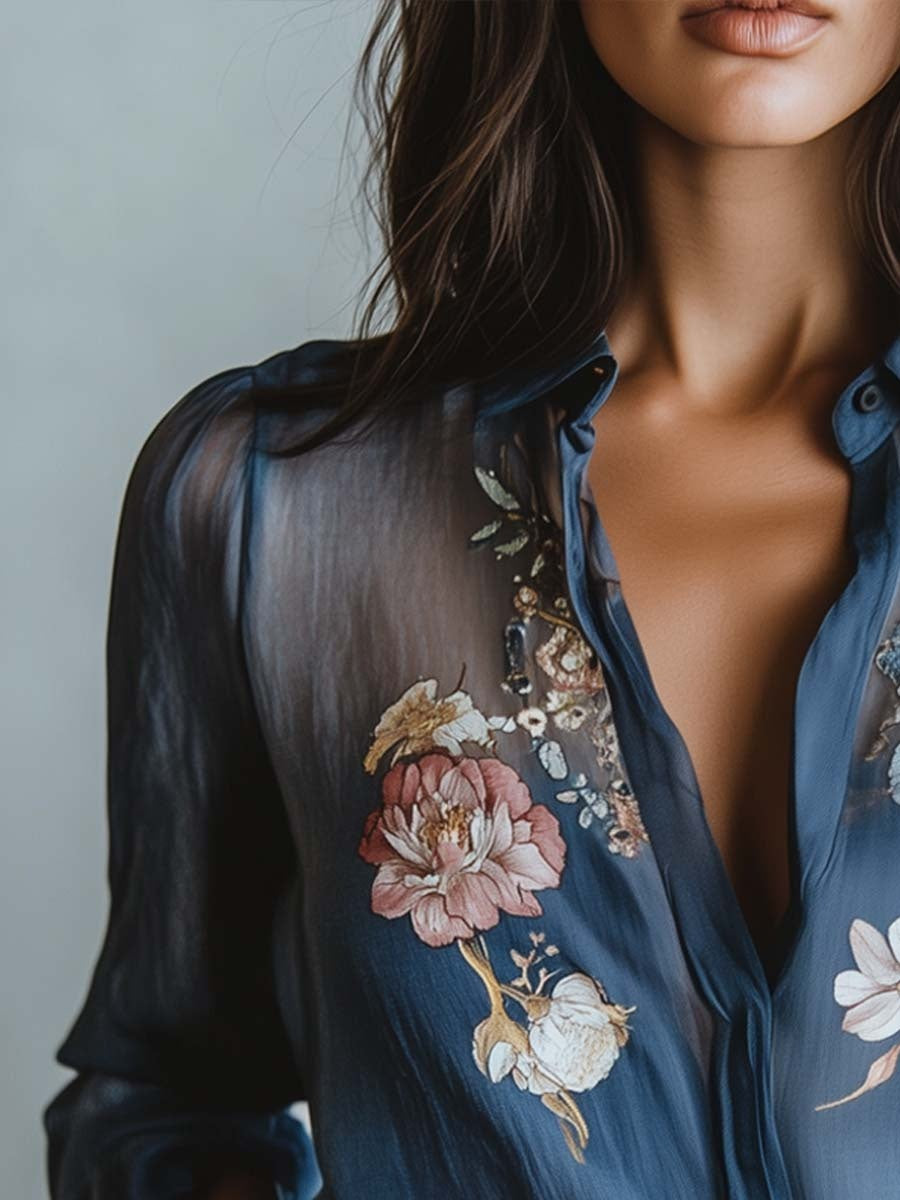 Irene | Blusa Floral Elegante de Manga Larga Mujer Transparente