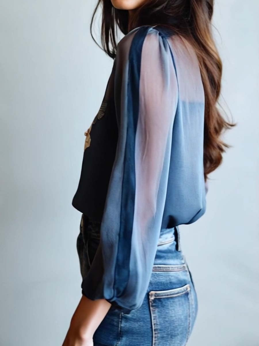 Irene | Blusa Floral Elegante de Manga Larga Mujer Transparente