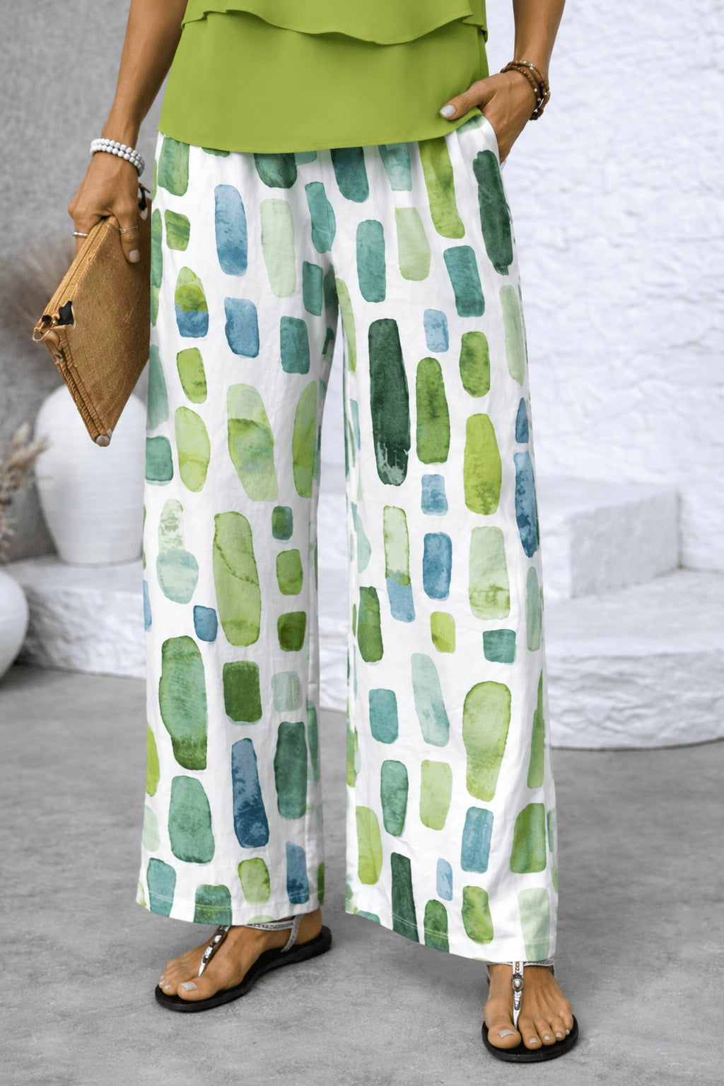 Irene | Conjunto Fresco Elegante Mujer Top Sin Mangas y Pantalón Palazzo Estampado