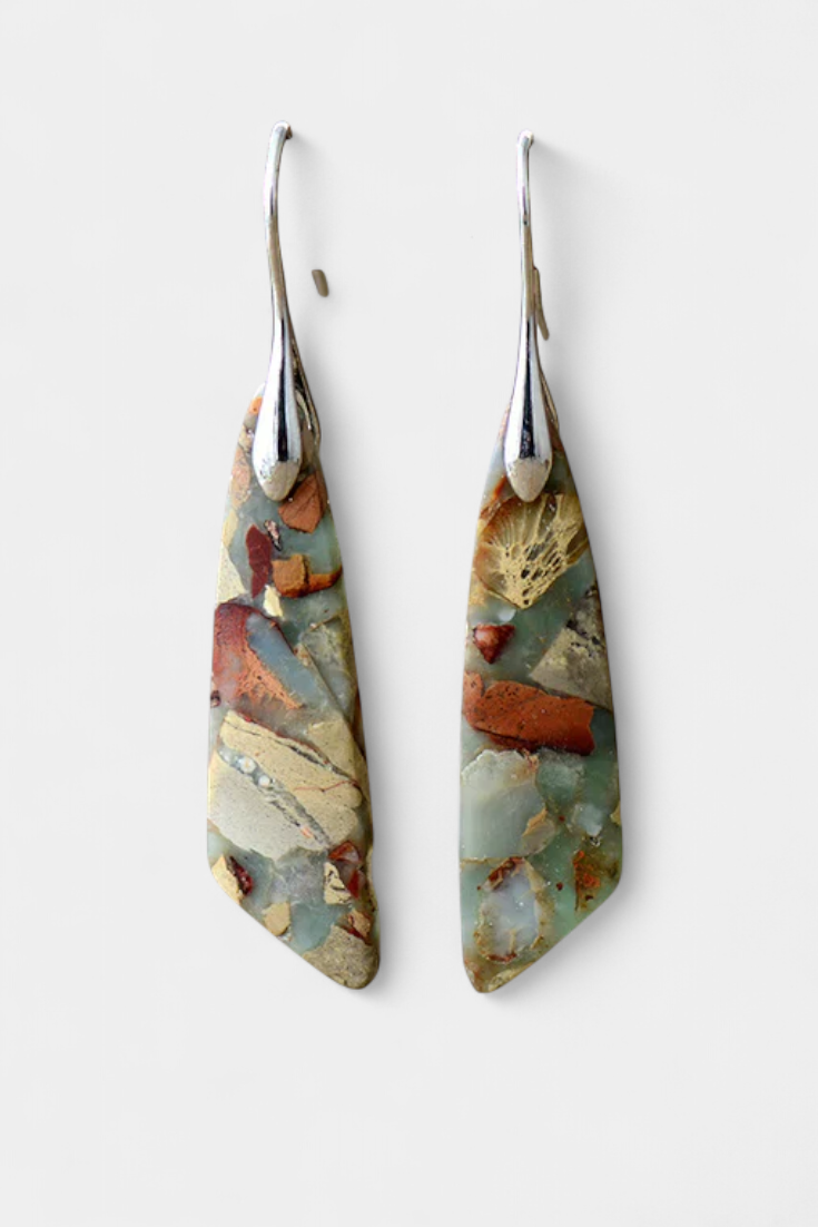 Izaro | Pendientes Largos Asimétricos Mujer Jaspe Natural