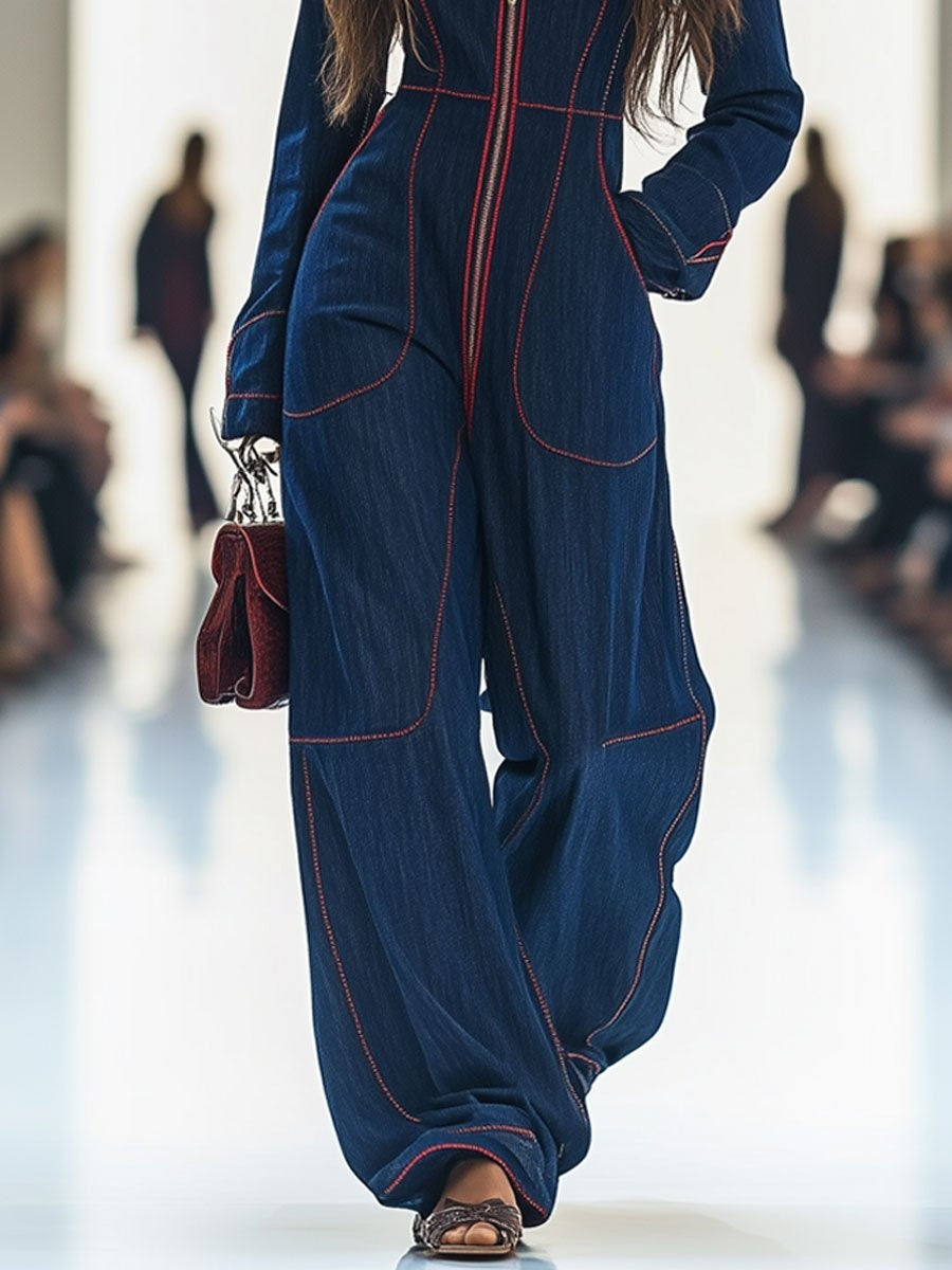 Jimena | Mono Vaquero de Manga Larga Mujer Cremallera Frontal