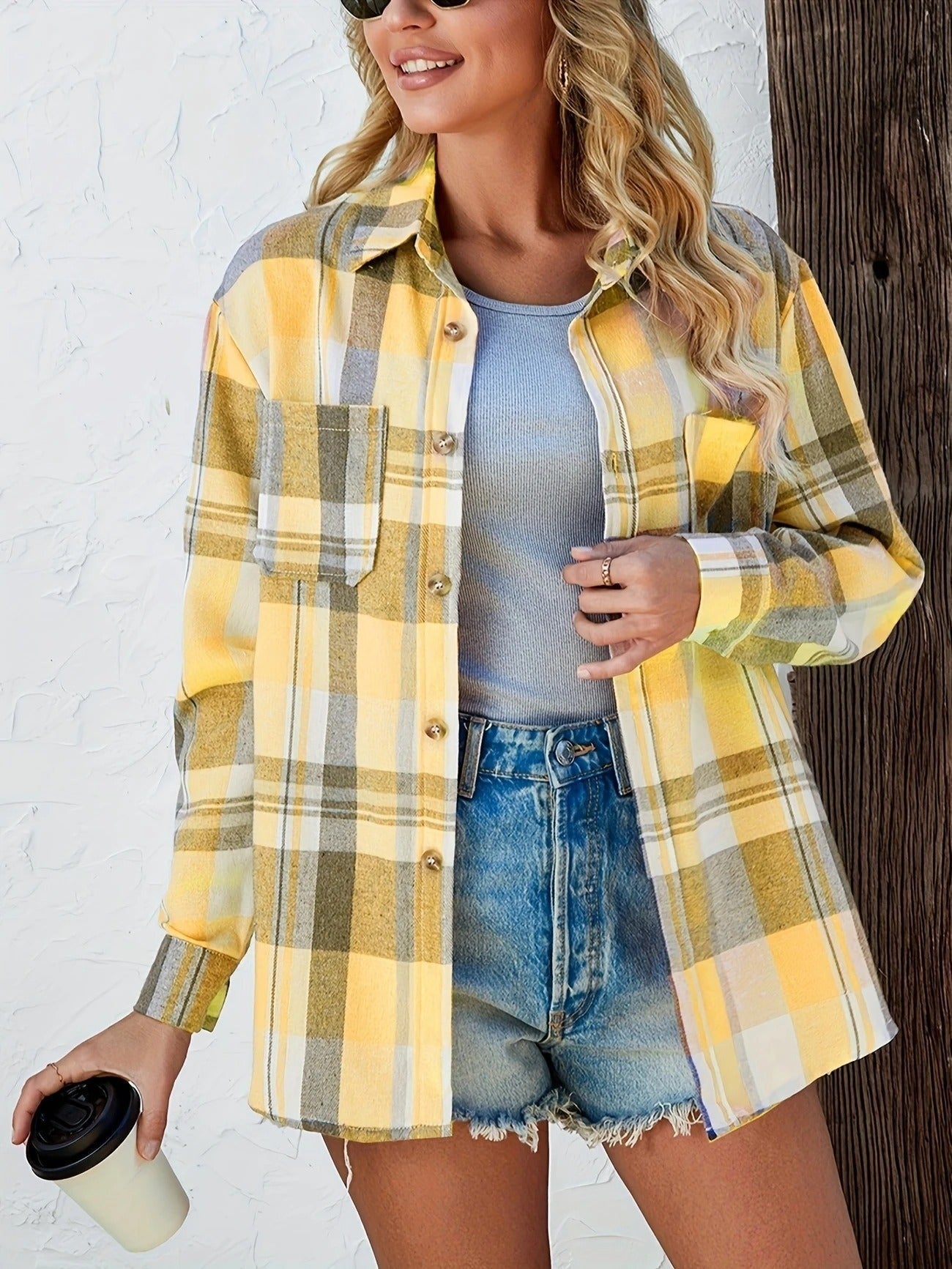 Laia | Camisa de Cuadros Oversize Mujer Manga Larga Bolsillo