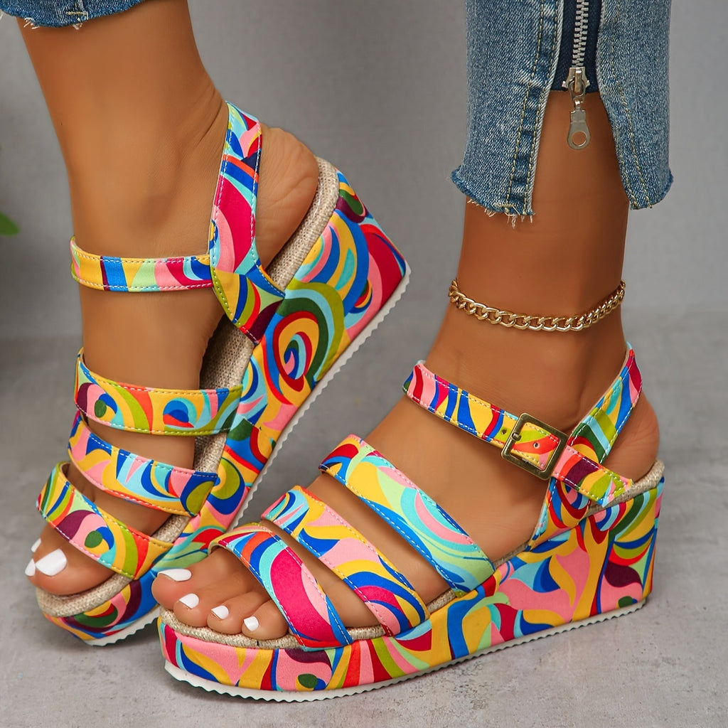 Laia | Chanclas Plataforma Estampadas Mujer Tiras Tobillo