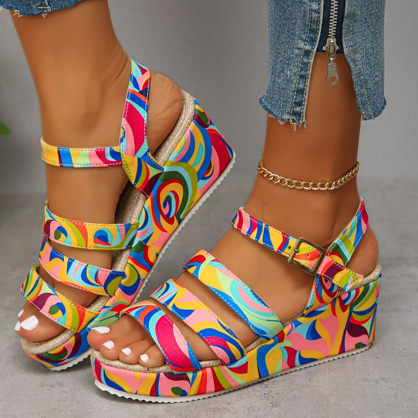 Laia | Chanclas Plataforma Estampadas Mujer Tiras Tobillo