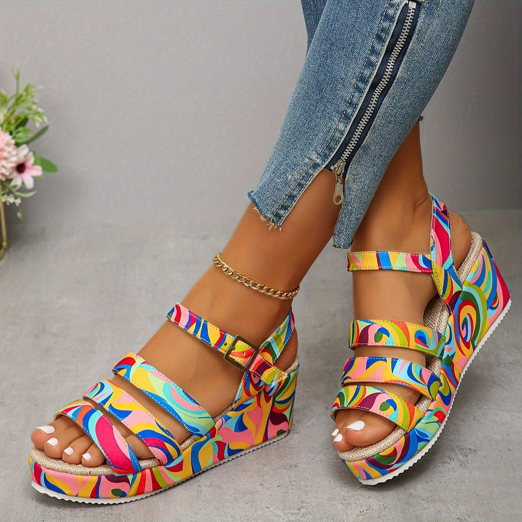 Laia | Chanclas Plataforma Estampadas Mujer Tiras Tobillo