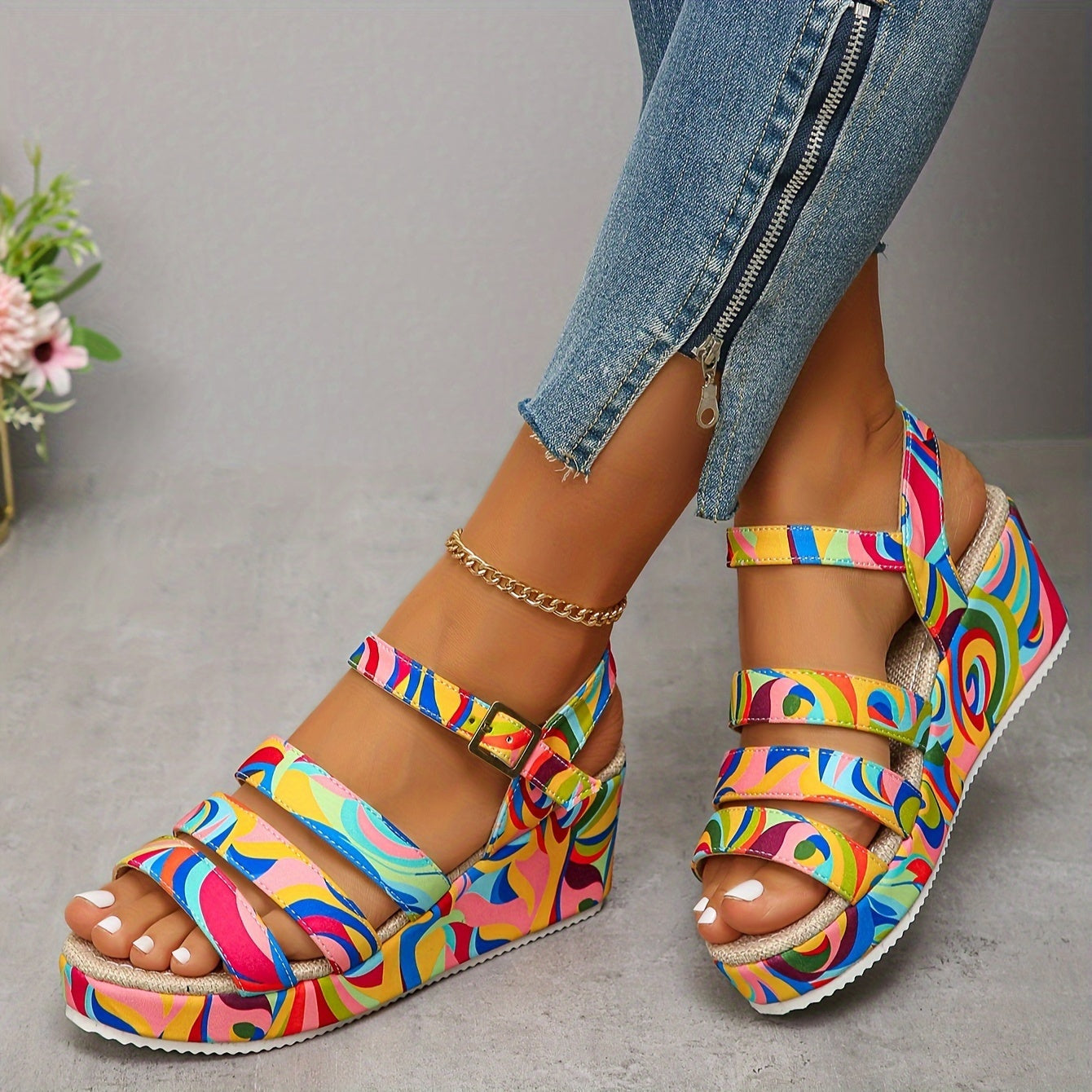Laia | Chanclas Plataforma Estampadas Mujer Tiras Tobillo