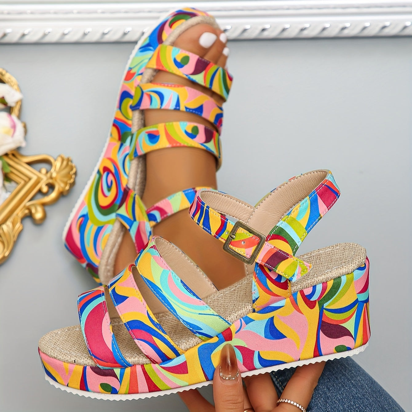 Laia | Chanclas Plataforma Estampadas Mujer Tiras Tobillo