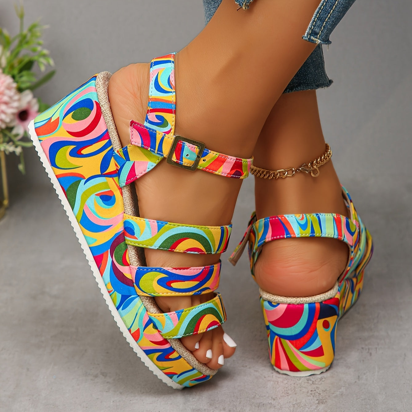Laia | Chanclas Plataforma Estampadas Mujer Tiras Tobillo