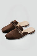 Laia | Mules de Terciopelo Punta Cuadrada Mujer Hebilla