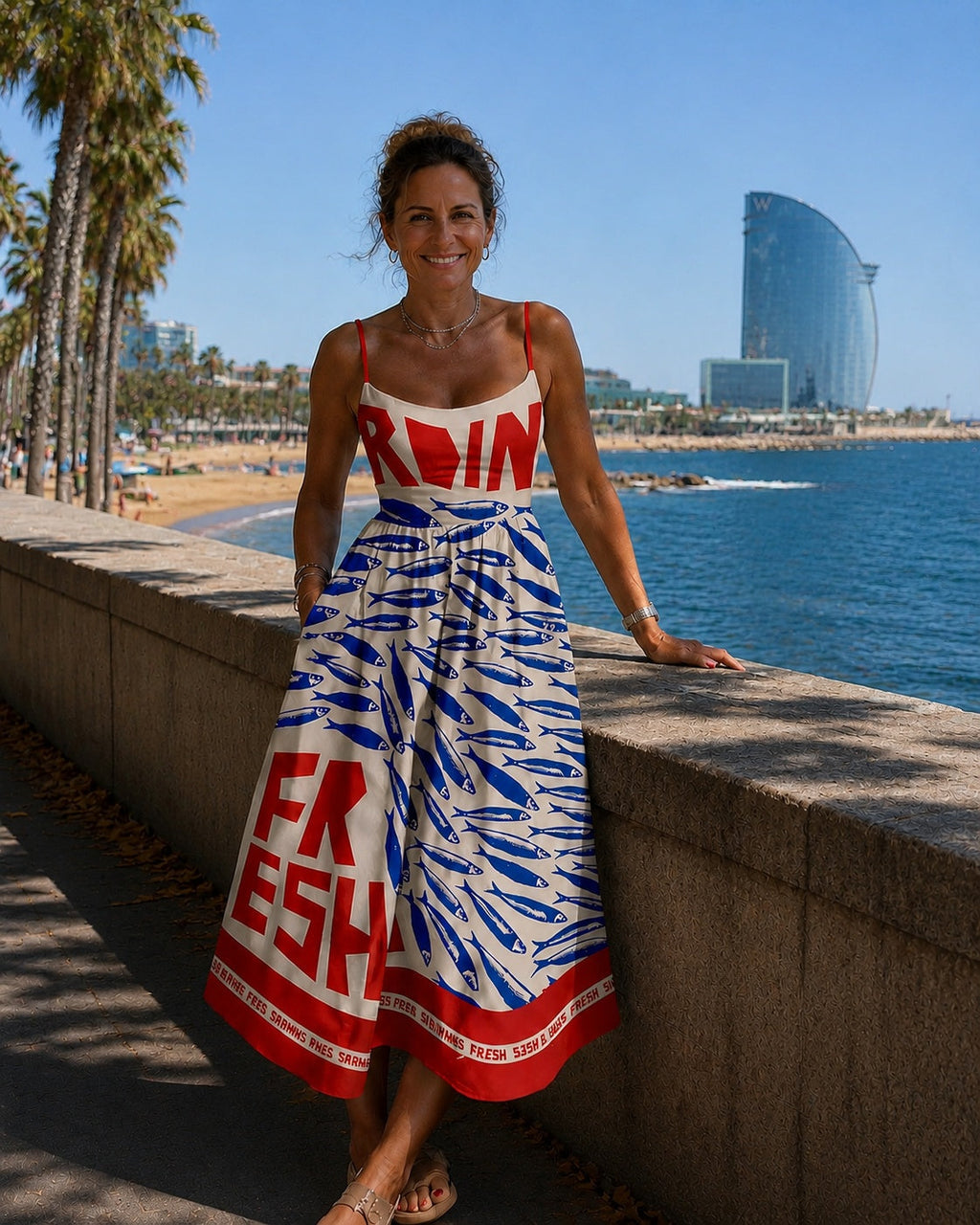 Laia | Vestido Midi Estampado con Tirantes Mujer Falda Vuelo