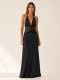 Leire | Vestido de Noche Largo Halter Encaje Mujer Escote V Espalda Descubierta