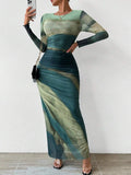Leticia | Vestido Largo Drapeado Mujer Manga Larga Cuello Redondo