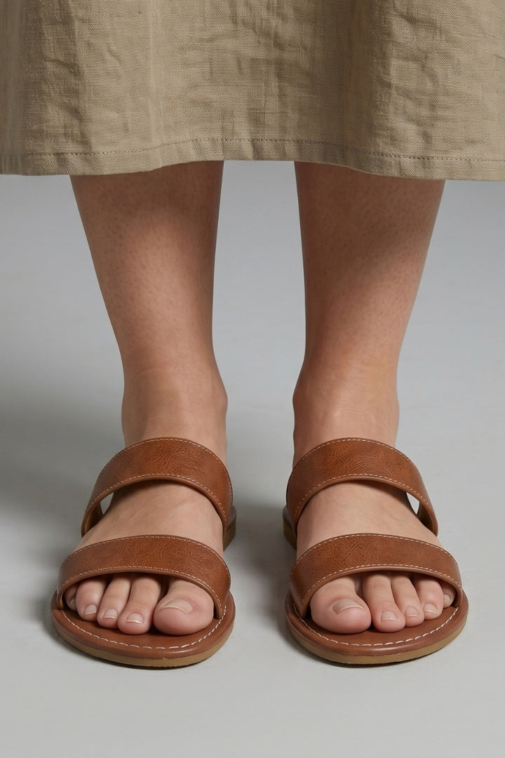 Lidia | Sandalias Planas Doble Tira Mujer Slip On