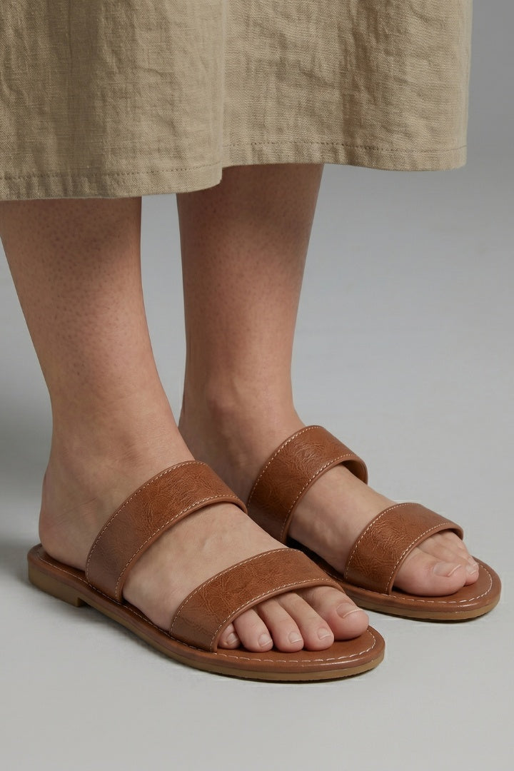 Lidia | Sandalias Planas Doble Tira Mujer Slip On
