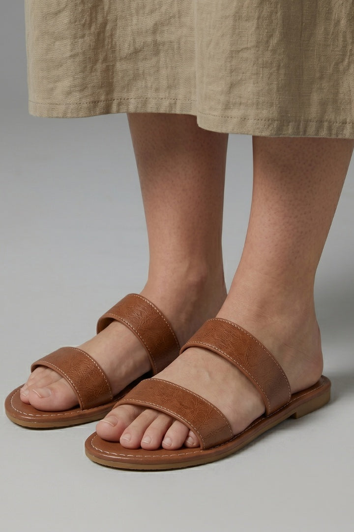 Lidia | Sandalias Planas Doble Tira Mujer Slip On