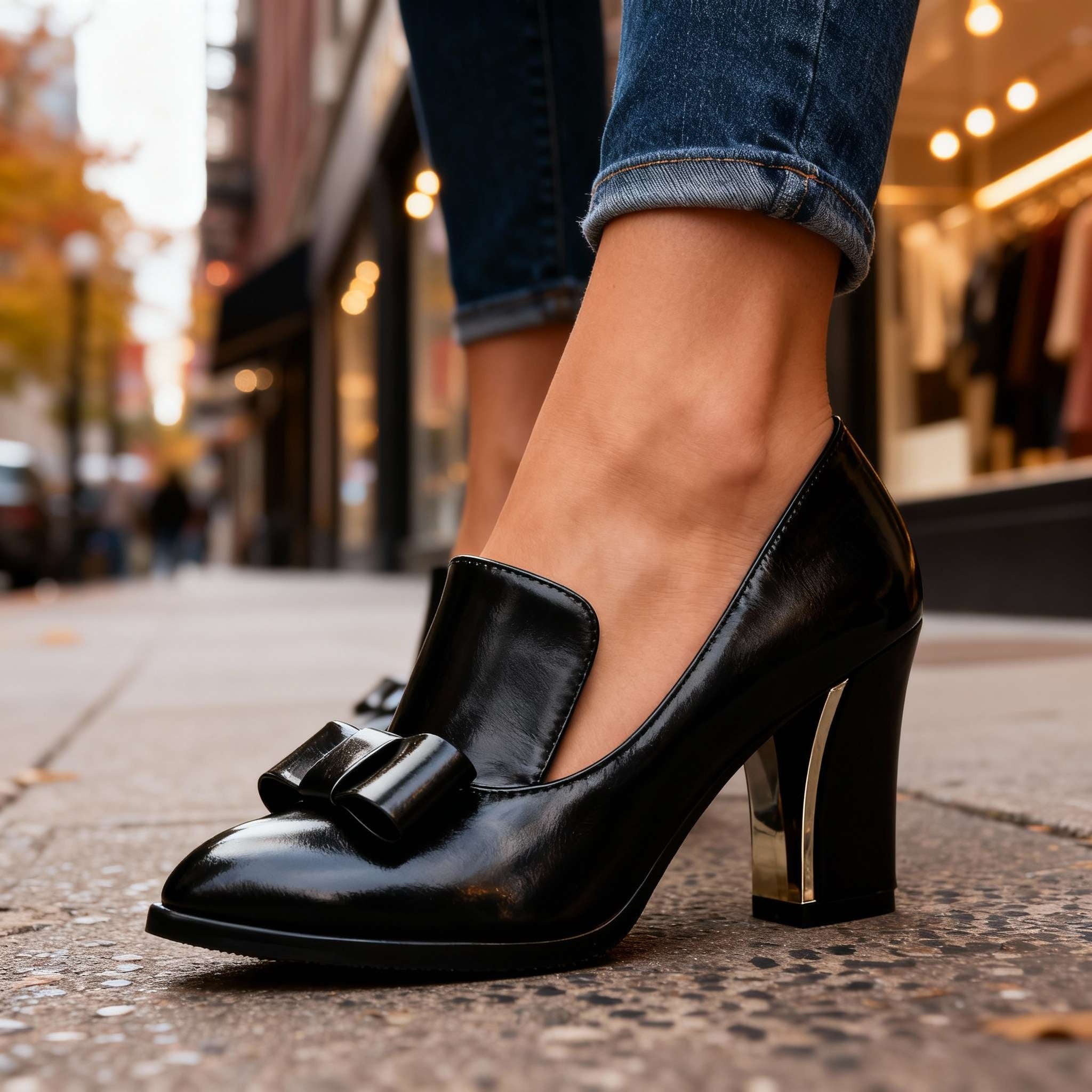Lidia | Zapatos de Tacón Bloque con Lazo Mujer Punta Fina