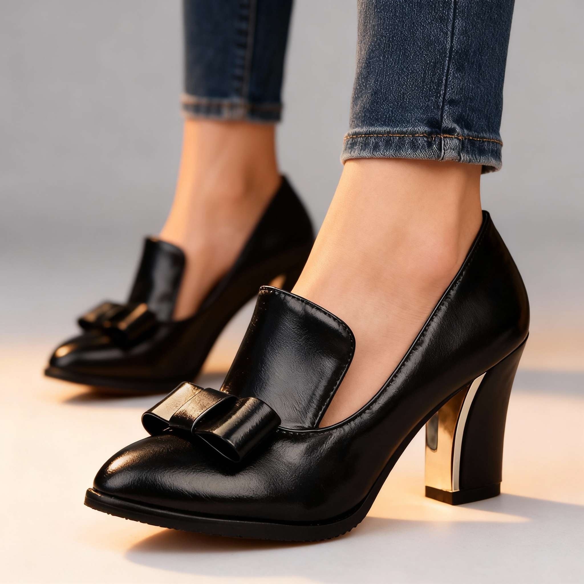 Lidia | Zapatos de Tacón Bloque con Lazo Mujer Punta Fina