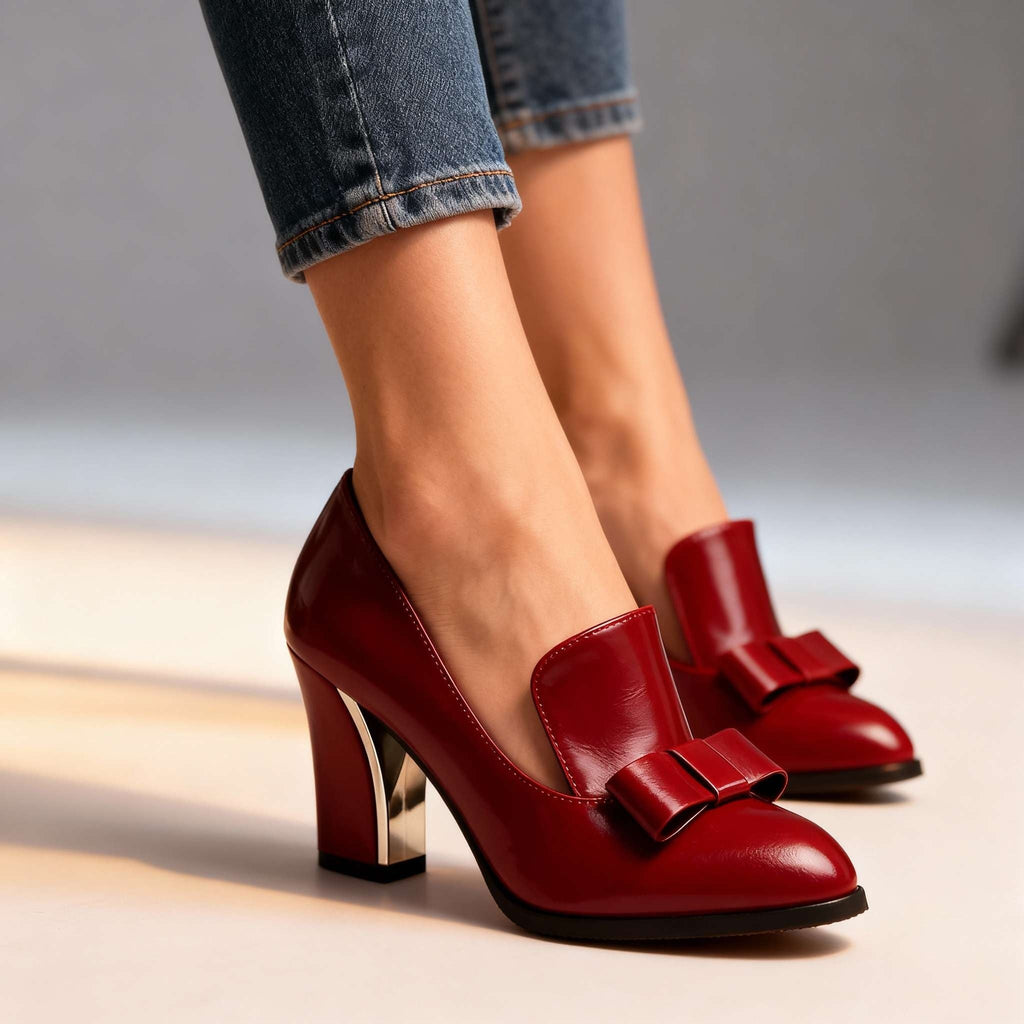 Lidia | Zapatos de Tacón Bloque con Lazo Mujer Punta Fina