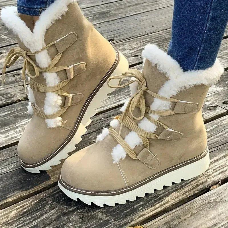 Lola | Botines de Invierno con Forro de Borreguito Mujer Cordones Plataforma