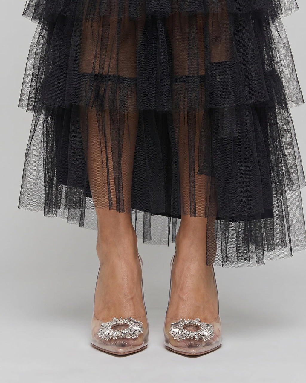 Lola | Mules Tacón Alto Mujer Panel Transparente Strass