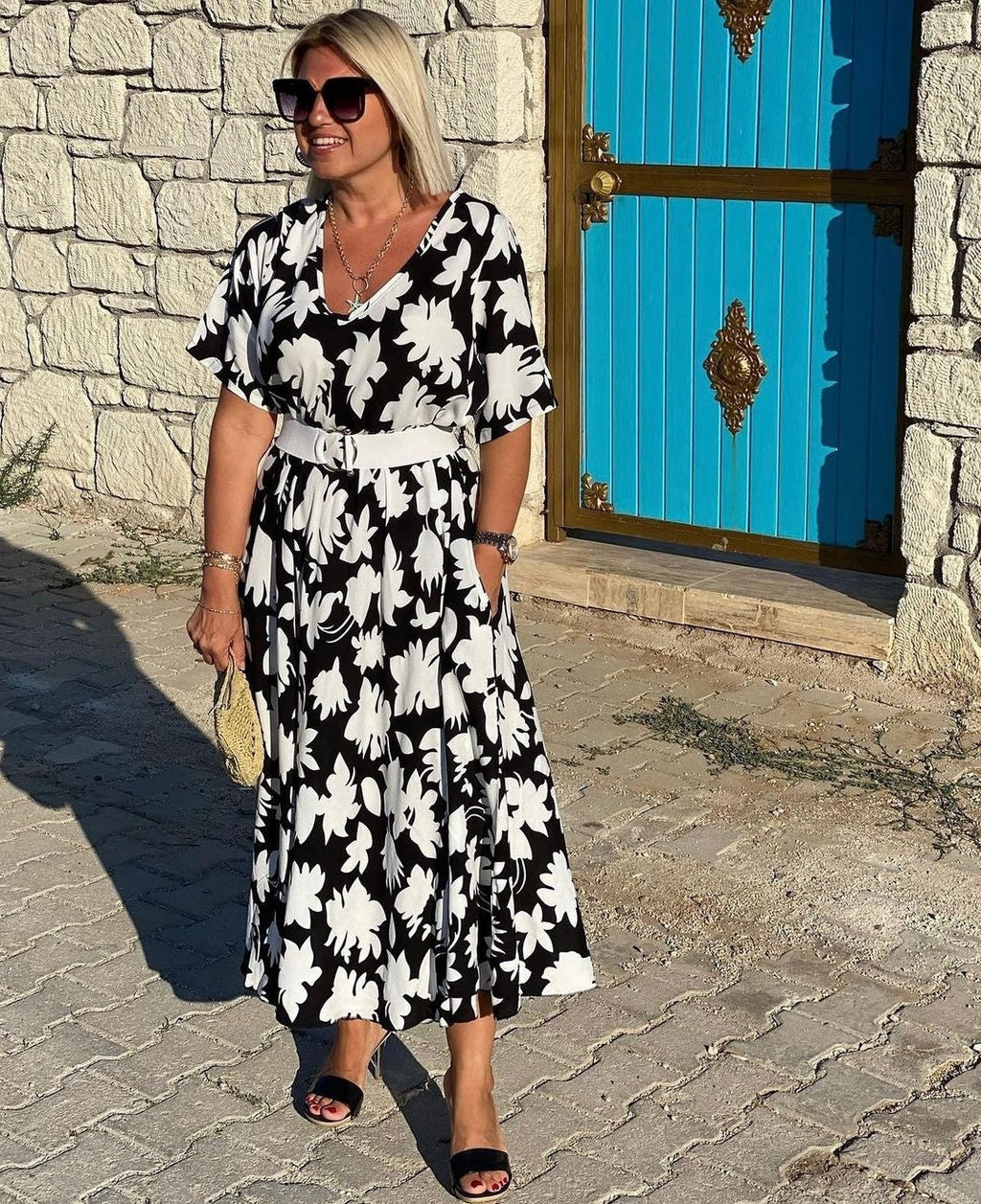 Lola | Vestido Largo Floral Mujer Escote V Manga Corta
