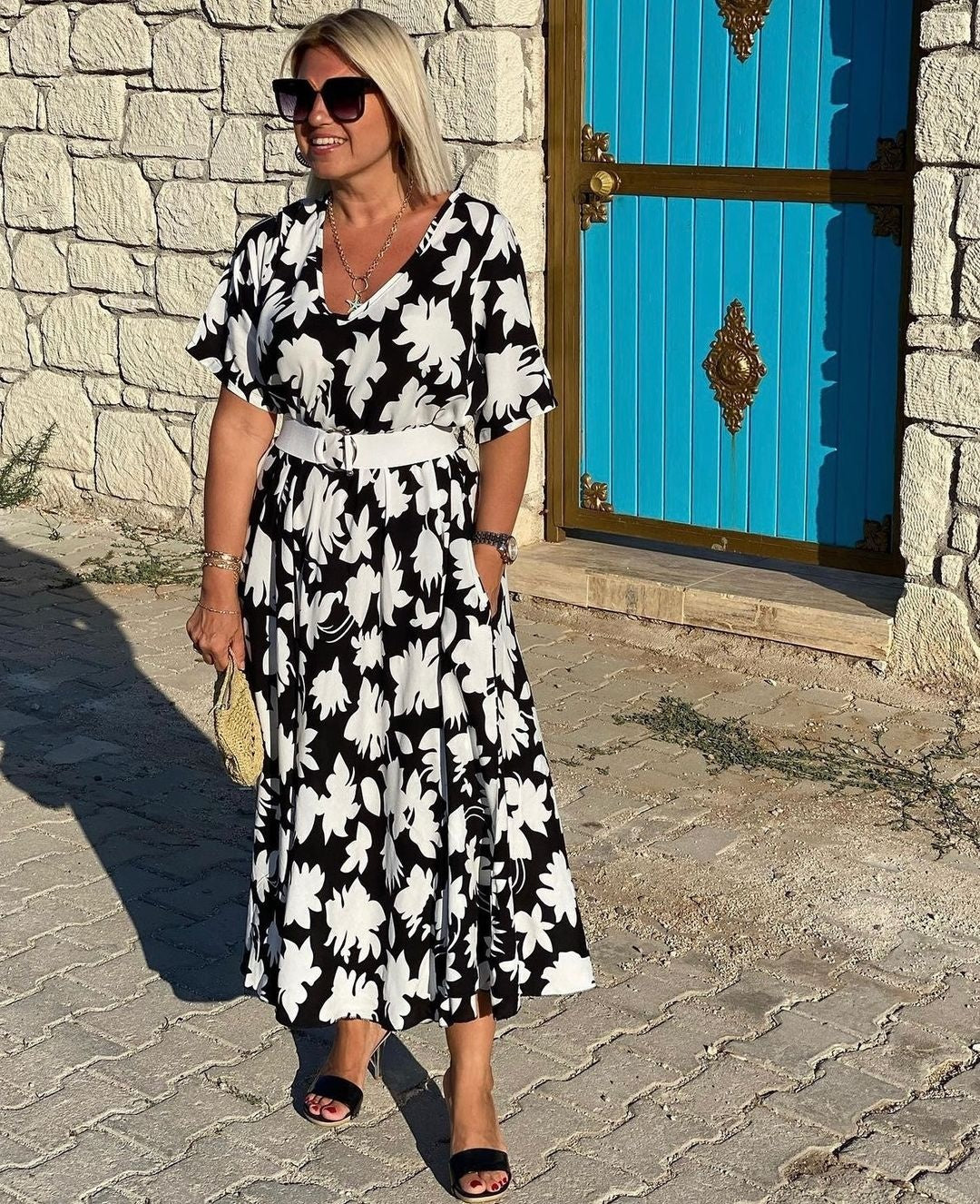 Lola | Vestido Largo Floral Mujer Escote V Manga Corta