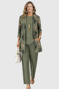Lorena | Conjunto de 3 Piezas Estampado Tropical Mujer Pantalón Recto
