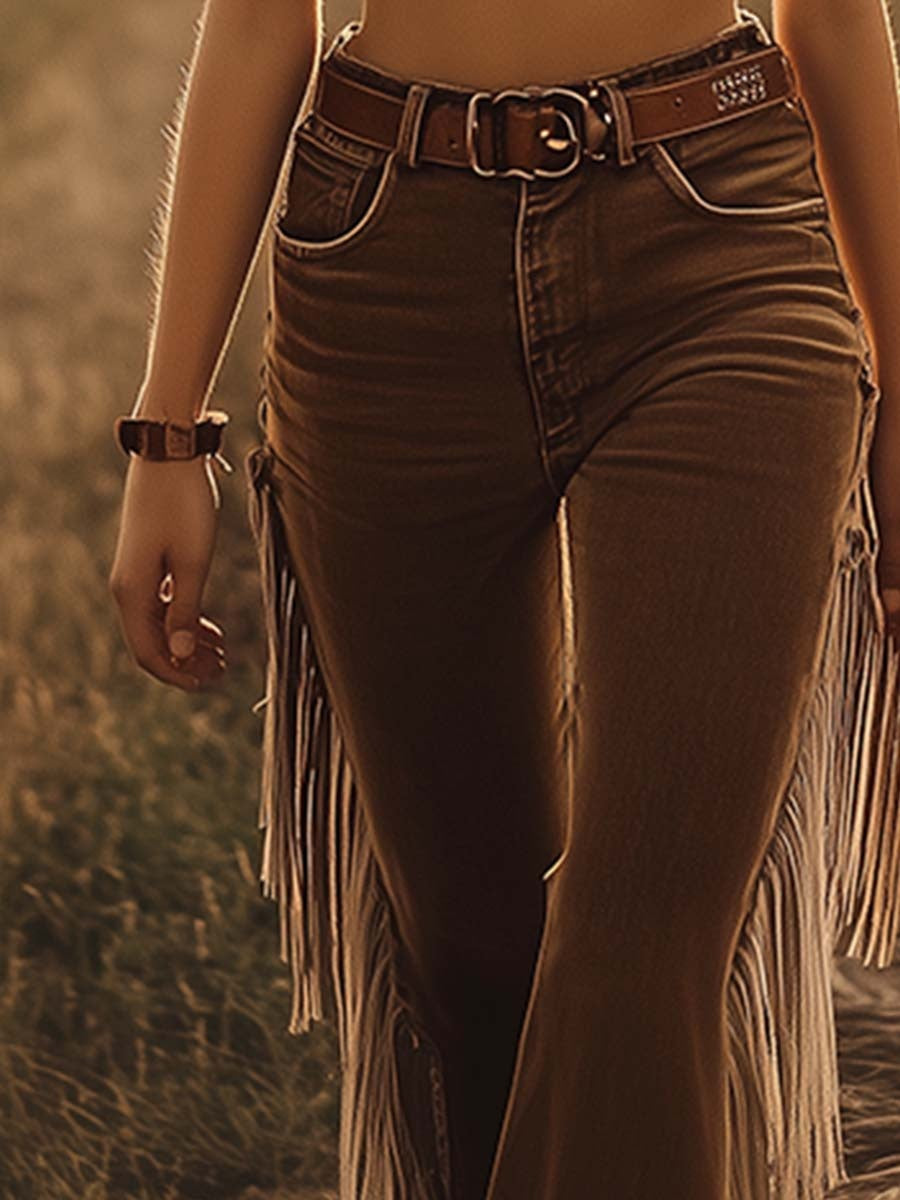 Lorena | Pantalón Vaquero Campana con Flecos Mujer Cintura Alta