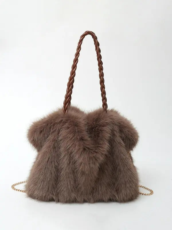 Lourdes | Bolso de Hombro de Pelo Sintético Mujer Asa Trenzada