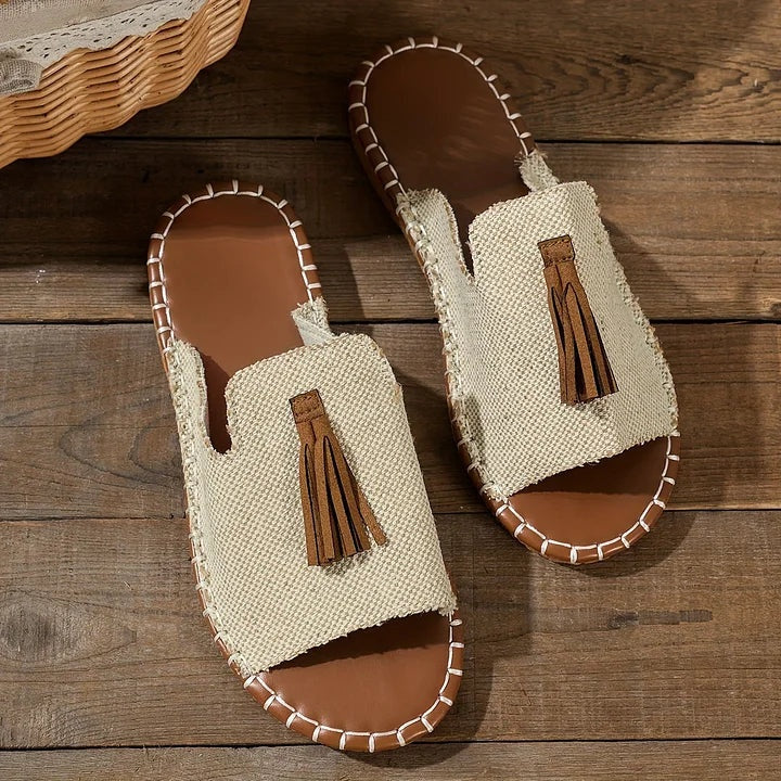Macarena | Sandalias Planas Étnicas Mujer Borlas Suela Trenzada