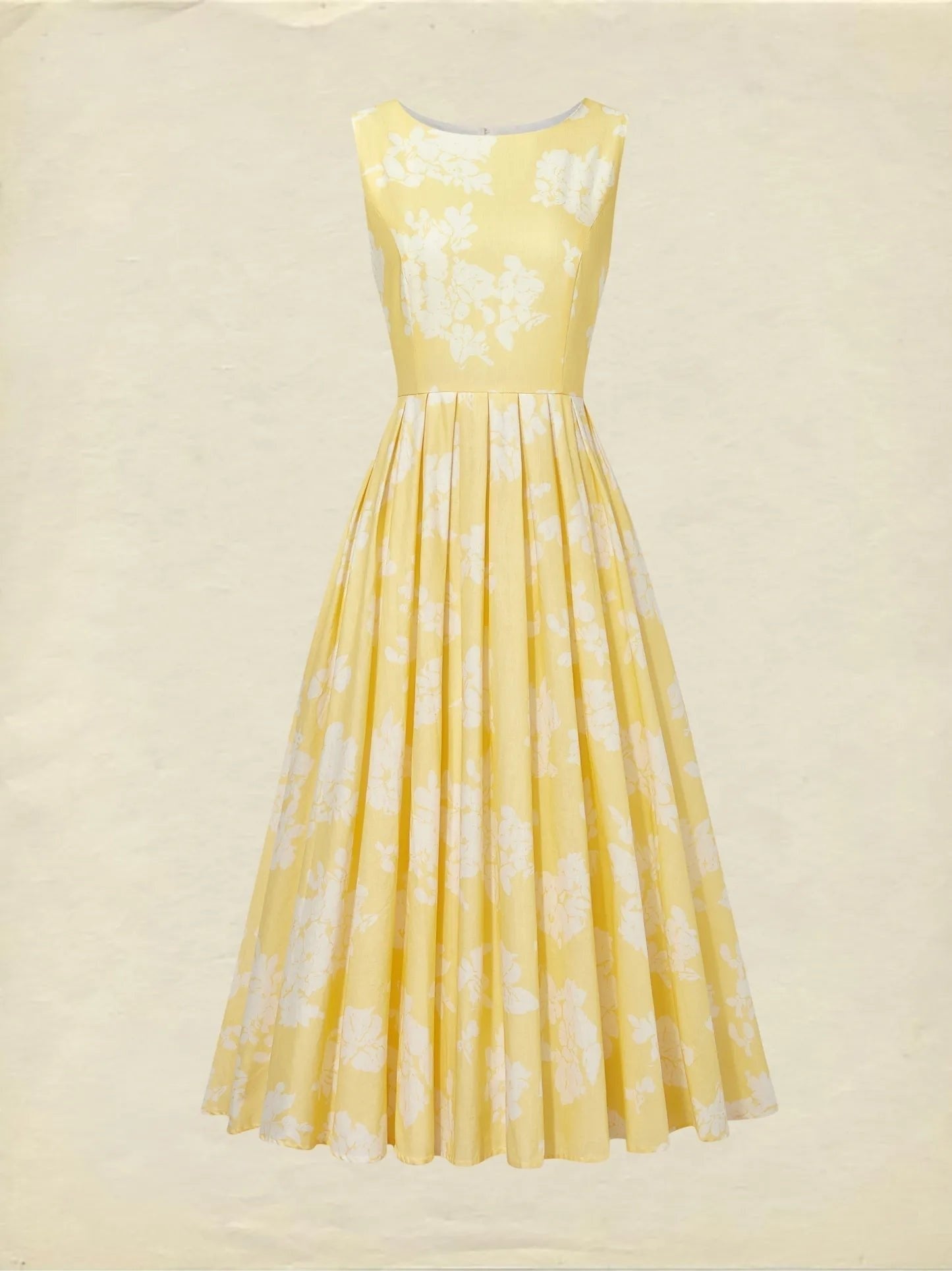 Marina | Vestido Midi Estampado Floral de Invitada Otoño Mujer Sin Mangas Plisado