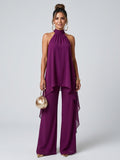Marisol | Conjunto Elegante Top Asimétrico y Pantalón Palazzo Mujer Cuello Halter