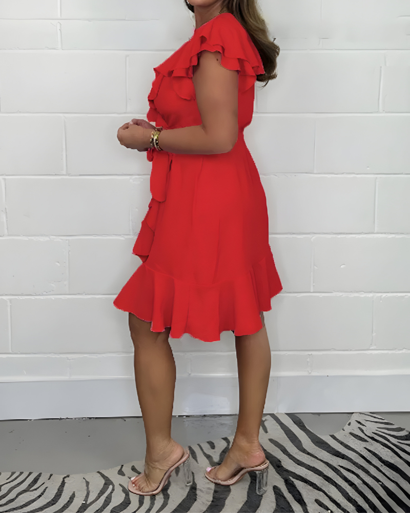 Marisol | Vestido Corto con Volantes Mujer Escote V Sin Mangas