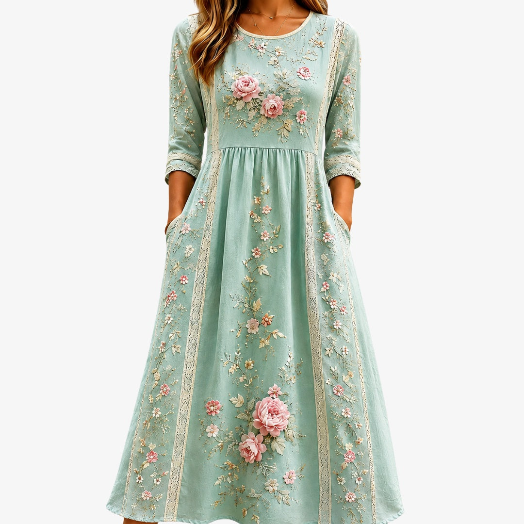 Marisol | Vestido Invitada Otoño Estampado Floral Mujer Midi Manga 3/4